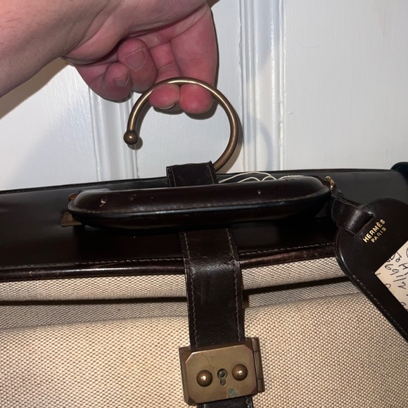 Vintage 70s Hermès Paris Travel Garment Leather & Canvas Bag Designer Luxury - Picture 11 of 14